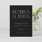 Reserva La Fecha Modern Zwart Spaans Bruiloft Save The Date (Staand voorkant)