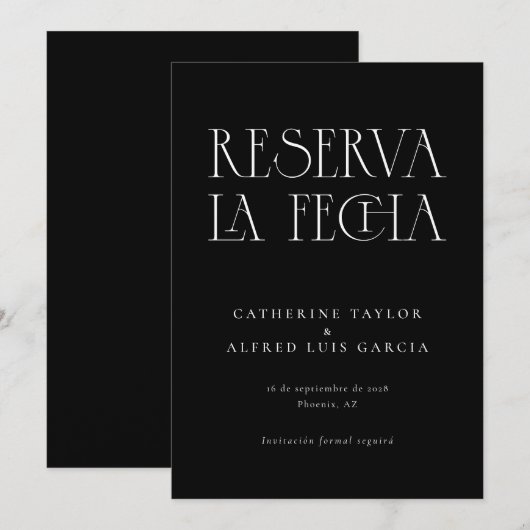 Reserva La Fecha Modern Zwart Spaans Bruiloft Save The Date (Voorkant / Achterkant)