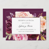 Reserva la Fecha Paars Floral Spaans Save The Date (Voorkant / Achterkant)