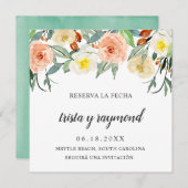 Reserva La Fecha Peach Floral Botanisch Spaans Save The Date (Voorkant / Achterkant)