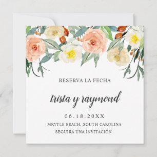 Reserva La Fecha Peach Floral Botanisch Spaans Save The Date