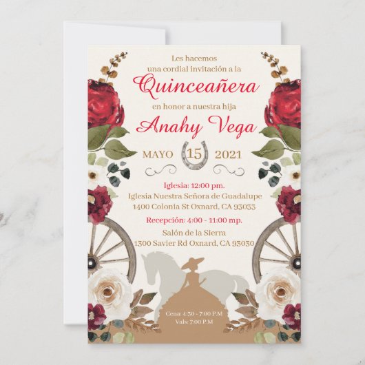 Reserva La Fecha Quinceanera Red Charra, Watercol Save The Date (Voorkant)