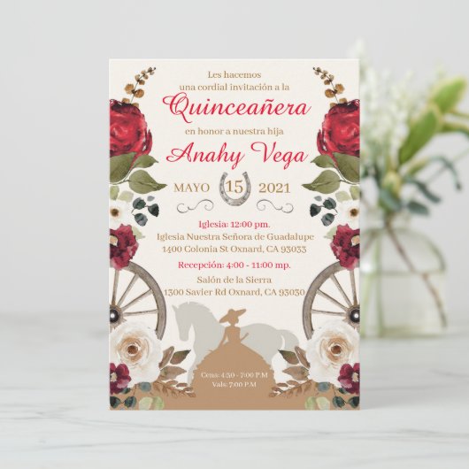 Reserva La Fecha Quinceanera Red Charra, Watercol Save The Date (Staand voorkant)