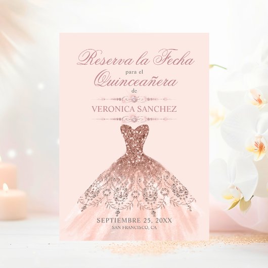 Reserva la Fecha Quinceañera Roze Jurk Save The Date