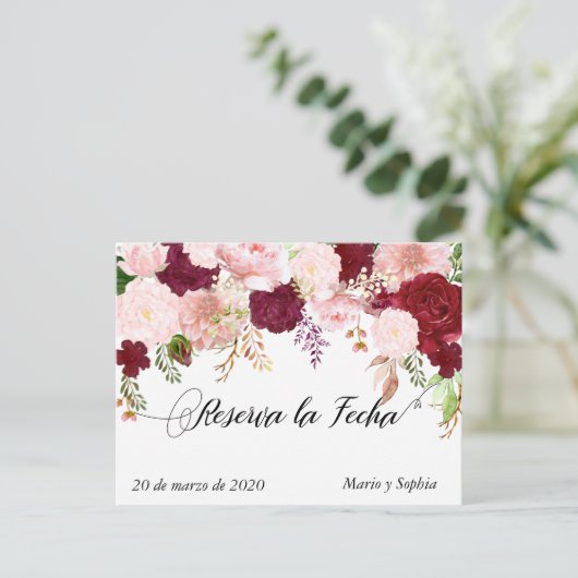 Reserva La Fecha Save The Date Bourgogne roze Aankondigingskaart (Staand voorkant)