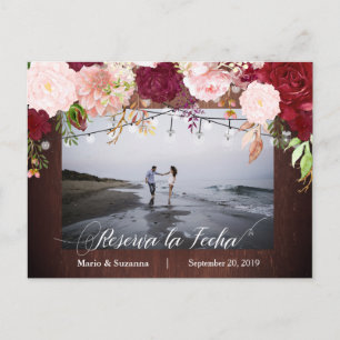 Reserva la Fecha Save the Date Spanish Wood Aankondigingskaart