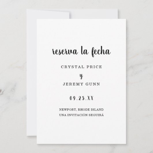 Reserva la Fecha Simple Black en White Spaans Save The Date (Voorkant)