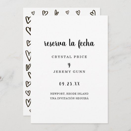 Reserva la Fecha Simple Black en White Spaans Save The Date (Voorkant / Achterkant)