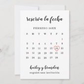 Reserva la Fecha Simple Calendar Red Heart Spaans Save The Date (Voorkant)