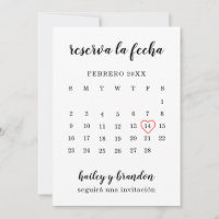 Reserva la Fecha Simple Calendar Red Heart Spaans