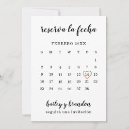 Reserva la Fecha Simple Calendar Red Heart Spaans Save The Date
