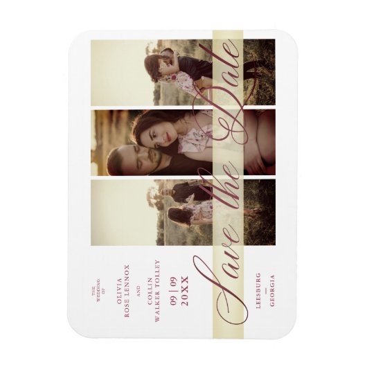 Reserva La Fecha Simple Elegant Script 3 Photos Co Magneet (Verticaal)