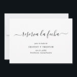 Reserva La Fecha Simple Elegant Spain Wedding Save The Date<br><div class="desc">Eenvoudige bruiloft Sparen de Datum in het Spaans met een schoon en minimalistisch ontwerp met een elegante aanraking met "reserva la fecha" in manuscript met swashes. Een modern zwart-wit Spaans sparen de Datum zonder afbeeldingen die prachtig met om het even welke stijl van bruiloft coördineert.</div>