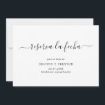 Reserva La Fecha Simple Elegant Spain Wedding Save The Date<br><div class="desc">Eenvoudige bruiloft Sparen de Datum in het Spaans met een schoon en minimalistisch ontwerp met een elegante aanraking met "reserva la fecha" in manuscript met swashes. Een modern zwart-wit Spaans sparen de Datum zonder afbeeldingen die prachtig met om het even welke stijl van bruiloft coördineert.</div>