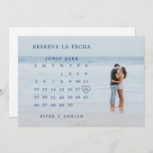 Reserva La Fecha Simple Navy Blue Calendar Foto Save The Date (Voorkant / Achterkant)