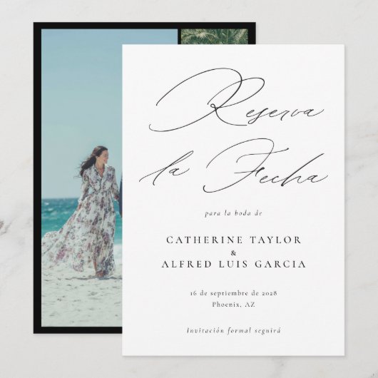 Reserva La Fecha Spaanse Taal Foto Huwelijk Save The Date (Voorkant / Achterkant)