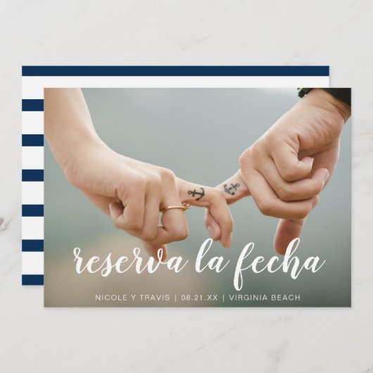 Reserva la Fecha White Handschrift Foto Spaans Save The Date (Voorkant / Achterkant)
