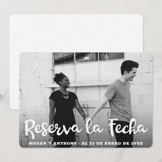 Reserva la Fecha White Text Overlay Foto Spaans Save The Date (Voorkant / Achterkant)