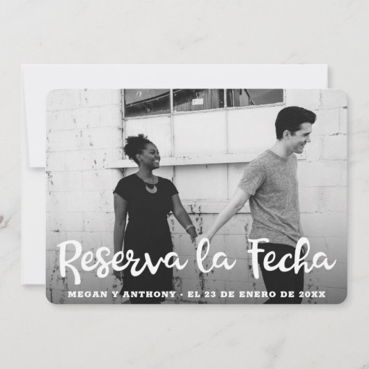 Reserva la Fecha White Text Overlay Foto Spaans Save The Date (Voorkant)