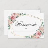 RESERVADO Mesa - Roze Spaanse Quinceañera Quince Informatiekaartje (Voorkant / Achterkant)