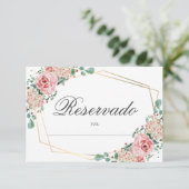 RESERVADO Mesa - Roze Spaanse Quinceañera Quince Informatiekaartje (Staand voorkant)