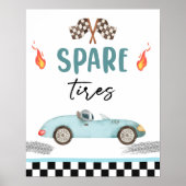 Reservebanden Blauwe Race Auto Twee Snelle Jongen  Poster (Voorkant)