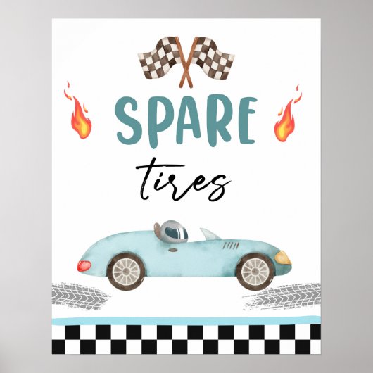 Reservebanden Blauwe Race Auto Twee Snelle Jongen  Poster (Voorkant)