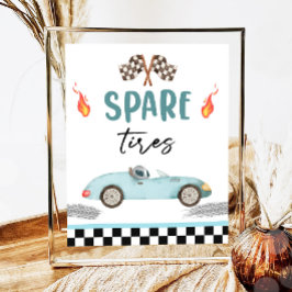 Reservebanden Blauwe Race Auto Twee Snelle Jongen Poster