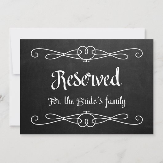 "Reserved for Bride's Family" bruiloft Sign Kaart (Voorkant)