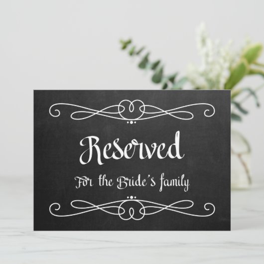 "Reserved for Bride's Family" bruiloft Sign Kaart (Staand voorkant)