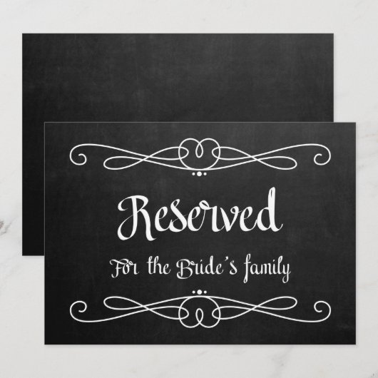 "Reserved for Bride's Family" bruiloft Sign Kaart (Voorkant / Achterkant)