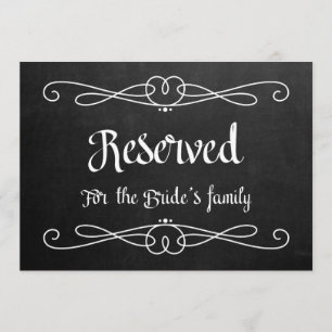 "Reserved for Bride's Family" bruiloft Sign Kaart