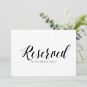 "Reserved for Bride's Family" bruiloft Sign Kaart (Staand voorkant)