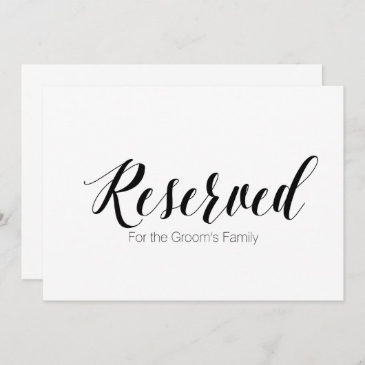 "Reserved for Groom's Family" bruiloft Sign Kaart (Voorkant / Achterkant)