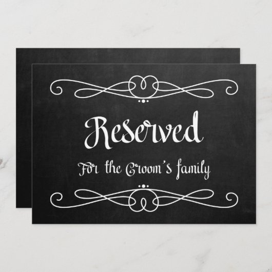 "Reserved for Groom's Family" bruiloft Sign Kaart (Voorkant / Achterkant)