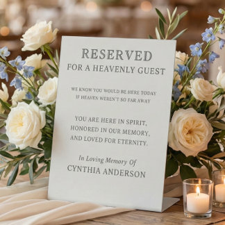 Reserved for Heavenly Guest Wedding Memorial Reclamebord Met Voetstuk