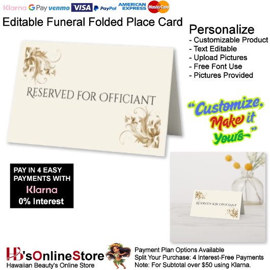 Reserved for Officiant Flourish Funeral  Plaatskaartje