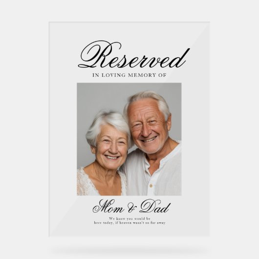 Reserved Seat - Photo Memorial Wedding Photo Acryl Bord (Voorkant)