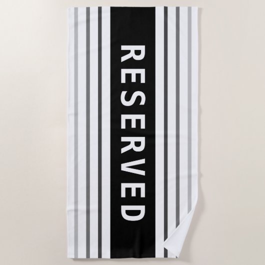 RESERVED, White Text, Black & Grey Stripes Strandlaken (Voorkant)