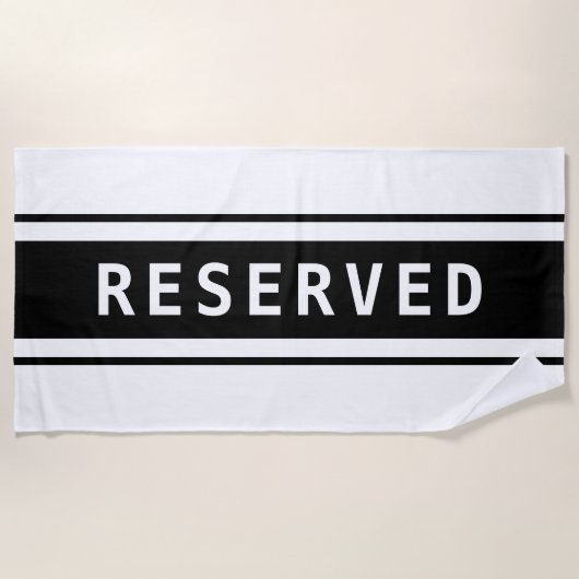 RESERVED, White Text, Black Stripes Strandlaken (Voorkant)