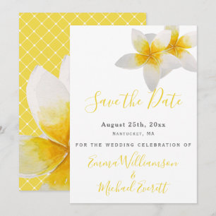 Reserveer de datum Trouwen met Gele Tropische Bl Save The Date