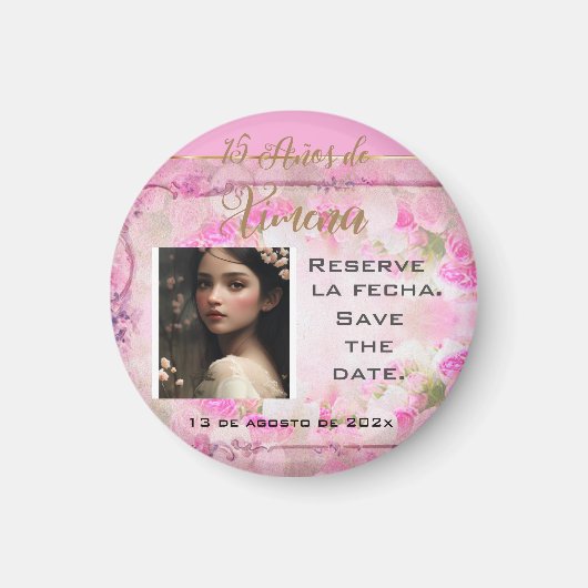 Reserveer la fecha /Save the Date en Rosa y Oro Magneet (Voorkant)