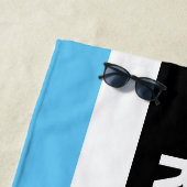 RESERVES, Witte tekst, Blauw Geel Wu/Blk Stripes Strandlaken (In situ)