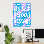 RESET REFOCUS HERSTART Kleurrijke Fun Bubble Lette Poster (Thuiskantoor)