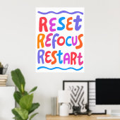 RESET REFOCUS HERSTART Kleurrijke Fun Bubble Lette Poster (Thuiskantoor)