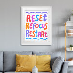 RESET REFOCUS HERSTART Kleurrijke Fun Bubble Lette Poster<br><div class="desc">Hand gemaakte kunst voor u! Voeg je eigen tekst toe, verander ook de achtergrondkleur. Selecteer de afdrukgrootte met behulp van de vervolgkeuzelijst hierboven, en u kunt klikken op de knop "ontwerp bewerken" om de illustratie aan te passen aan elk formaat papier. Koop een eenvoudig poster of een volledig ingelijste en...</div>