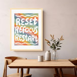 RESET REFOCUS HERSTART Kleurrijke Fun Bubble Lette Poster<br><div class="desc">Hand gemaakte kunst voor u! Voeg je eigen tekst toe, verander ook de achtergrondkleur. Selecteer de afdrukgrootte met behulp van de vervolgkeuzelijst hierboven, en u kunt klikken op de knop "ontwerp bewerken" om de illustratie aan te passen aan elk formaat papier. Koop een eenvoudig poster of een volledig ingelijste en...</div>
