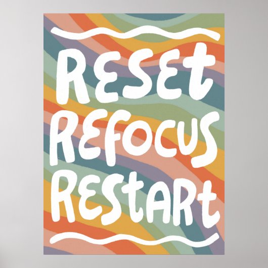 RESET REFOCUS HERSTART Kleurrijke Fun Bubble Lette Poster (Voorkant)