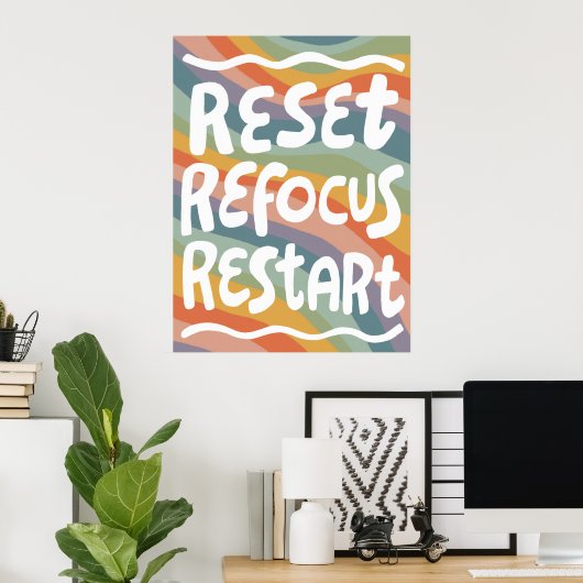RESET REFOCUS HERSTART Kleurrijke Fun Bubble Lette Poster (Thuiskantoor)