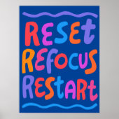 RESET REFOCUS HERSTART Kleurrijke Fun Bubble Lette Poster (Voorkant)
